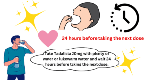 Take Tadalista 20mg with plenty of water or lukewarm water and wait 24 hours before taking the next dose.