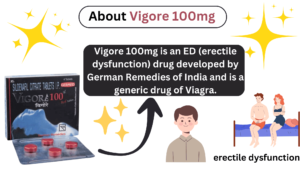 Vigore 100mg is an ED (erectile dysfunction) drug developed by German Remedies of India and is a generic drug of Viagra.