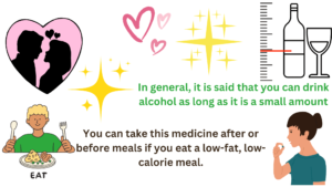 You can take this medicine after or before meals if you eat a low-fat, low-calorie meal.