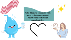 Take 2 tablets once daily with water or lukewarm water 1 hour before bedtime or sexual activity. 
