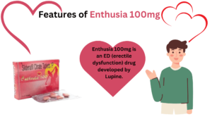 Enthusia 100mg is an ED (erectile dysfunction) drug developed by Lupine.