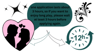 one application lasts about 3 hours, so if you want to enjoy long play, please wait at least 3 hours before applying again.